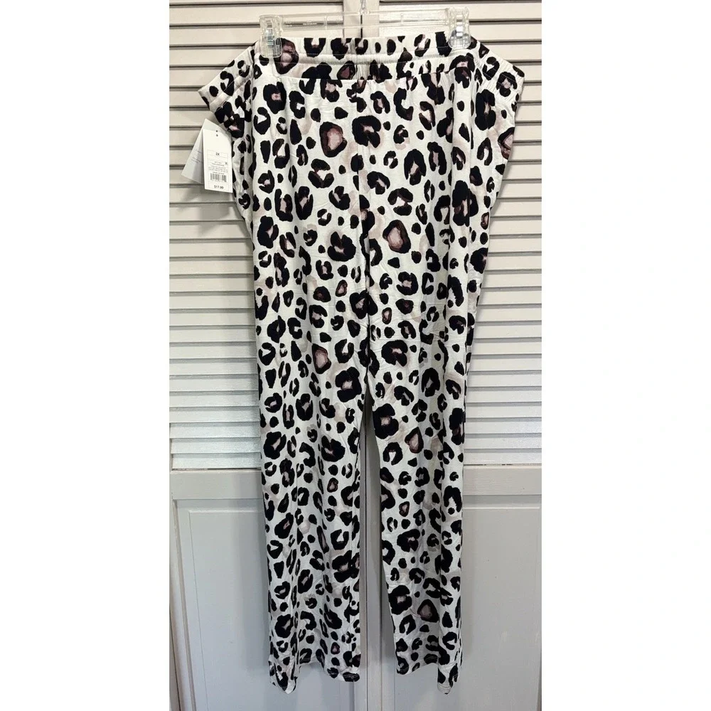Stars Above Leopard Print Pajama Pants Size 2X Wide Leg Elastic/Tie Waist